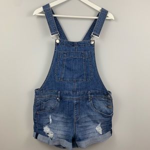 Size 13 Dollhouse Distressed Denim overall shorts